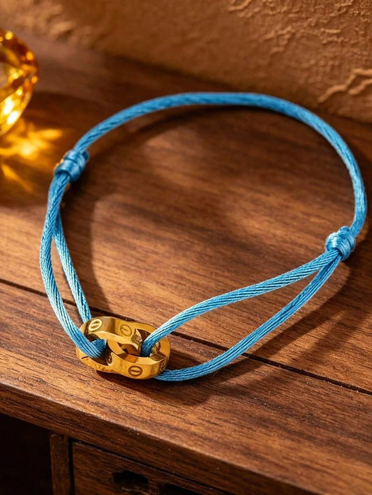 Vintage Interlocking Double Buckle Braided Bracelet
