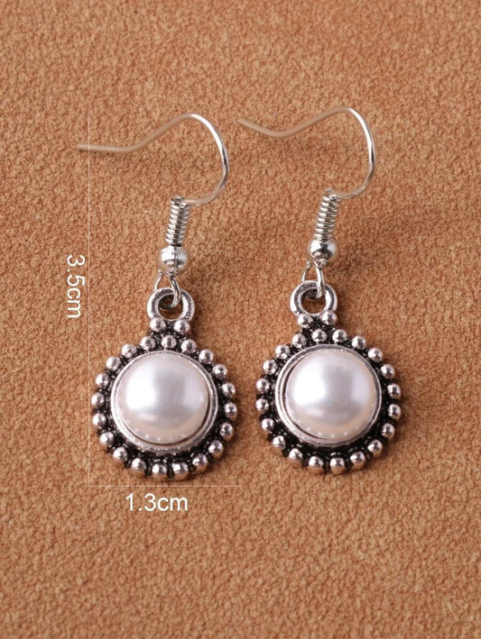 Vintage Silver Imitated Pearl Earrings