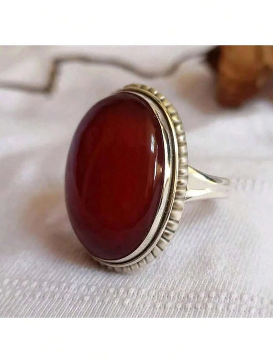 Vintage Boho Ring With Red Synthetic Cubic Zirconia
