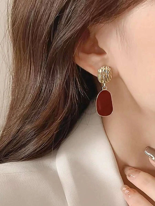 Red Enamel Geometric Earrings