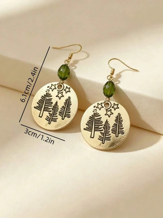 Vintage Bohemian Green Crystal Pendant Earrings