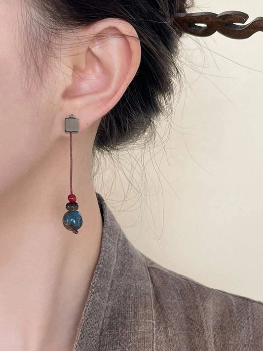 Sterling Silver Beaded Tassel Earrings