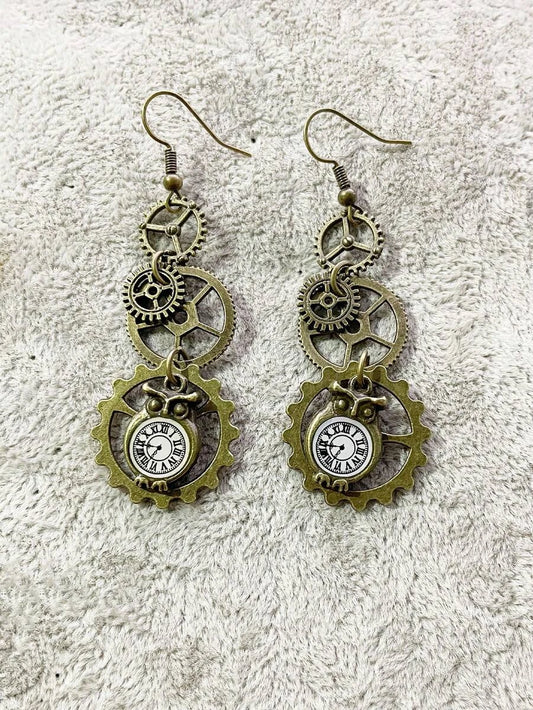Minimalist Steampunk Gear Earrings