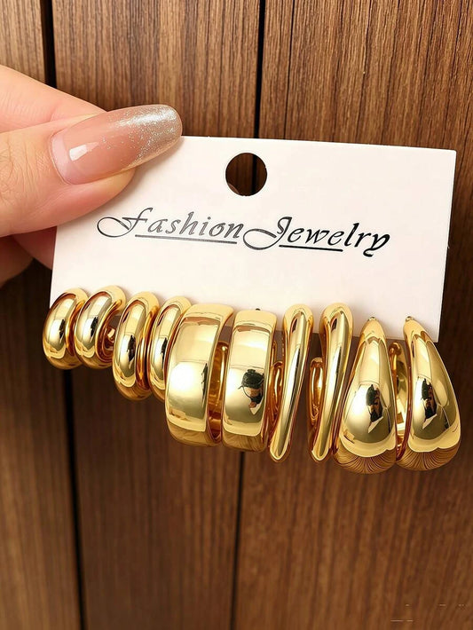 Plated Teardrop C Shape Hoop Earrings Set