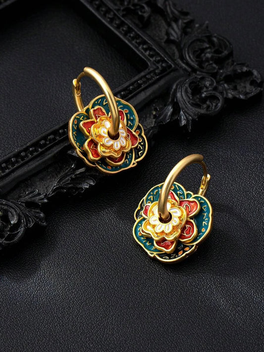 Colorful Enamel Geometric Hoop Earrings