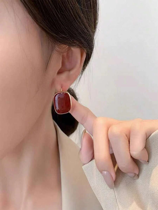 Red French Vintage Geometric Square Earring