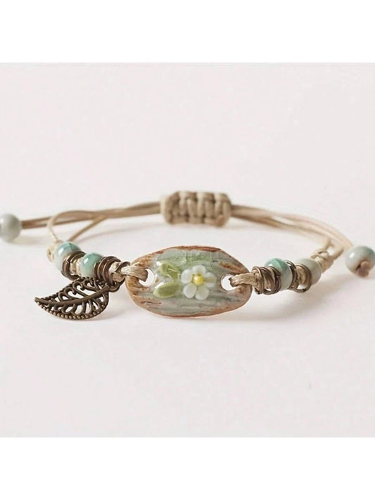 Delicate Ceramic Floral Bracelet Set