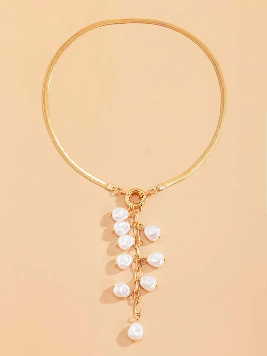 Faux Pearl Tassel Lariat Necklace