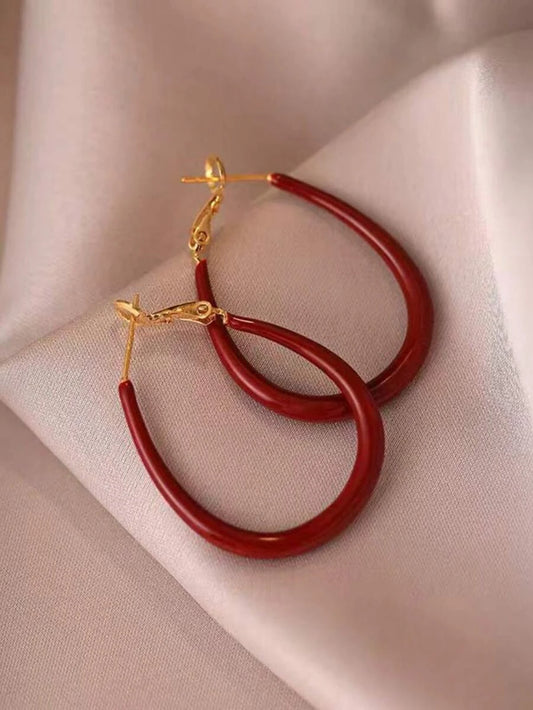 Red Drip Glaze Teardrop Hoop Earrings