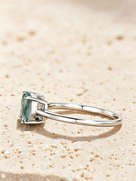 Sterling Silver Square Agate Ring