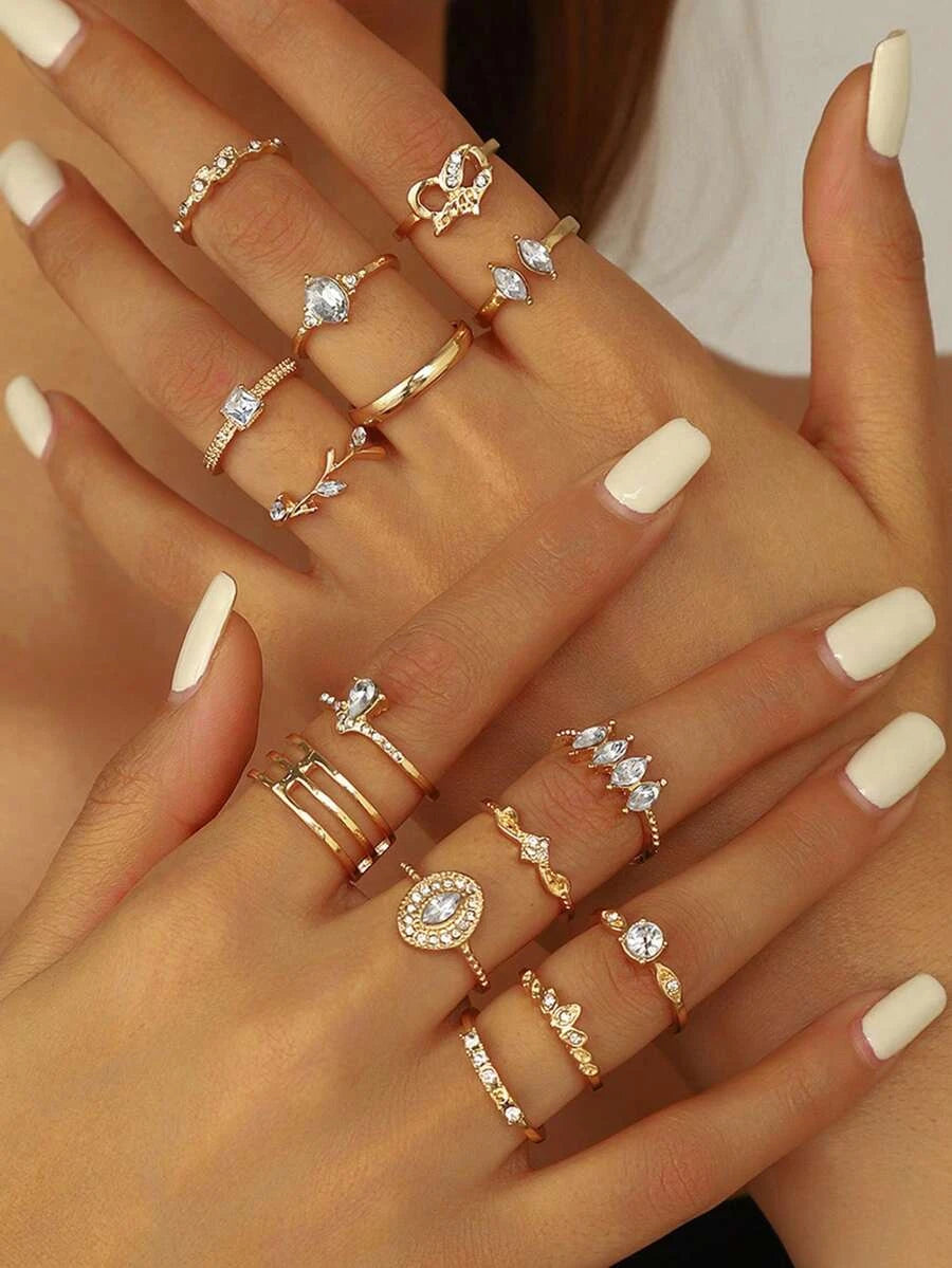 15pcs Vintage Gold-Tone Rhinestone Flower