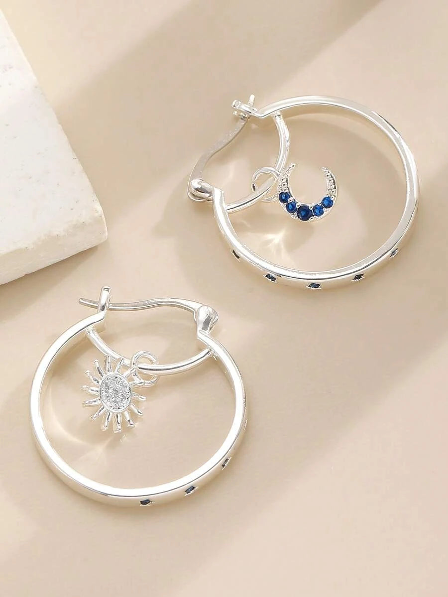 Retro Asymmetric Crescent Moon Drop Earrings