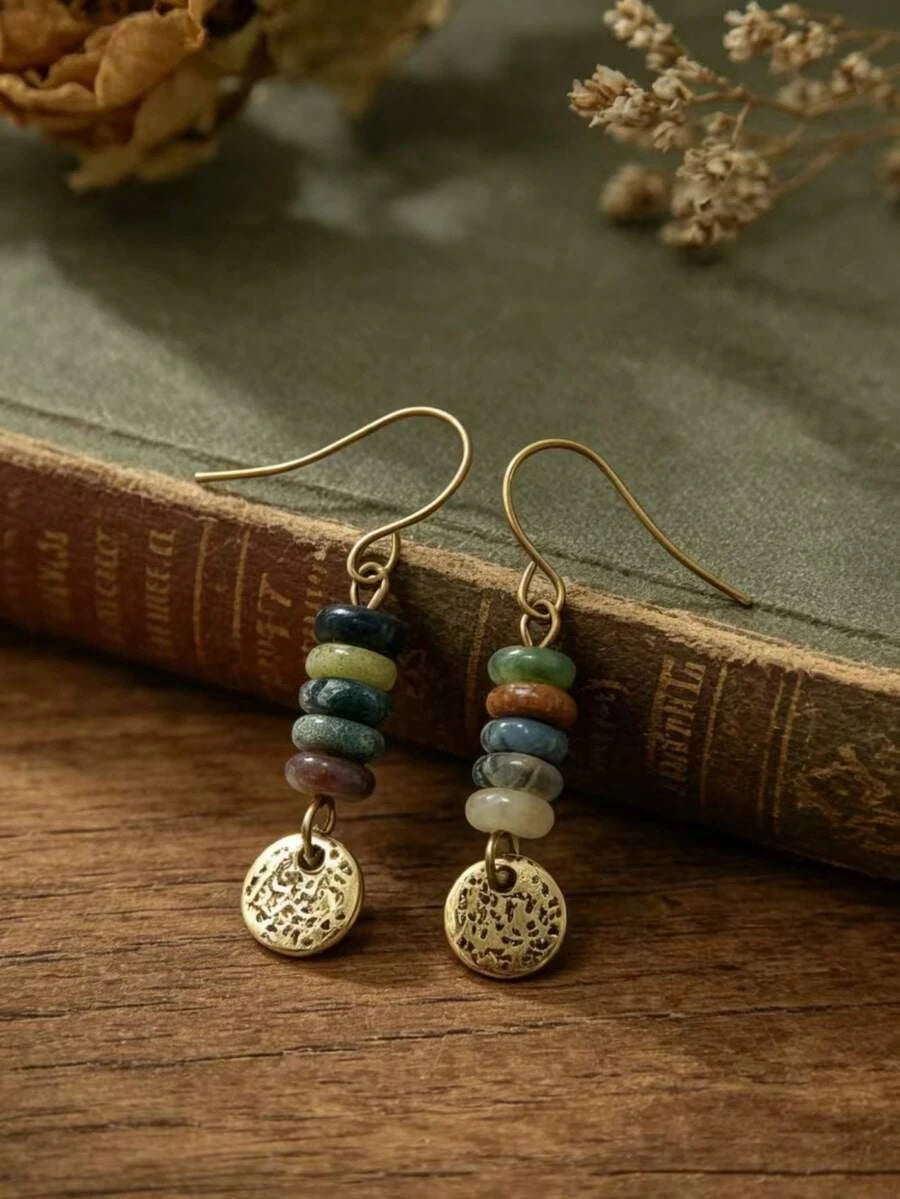 Vintage Bohemian Bronze Hammered Disc Earrings