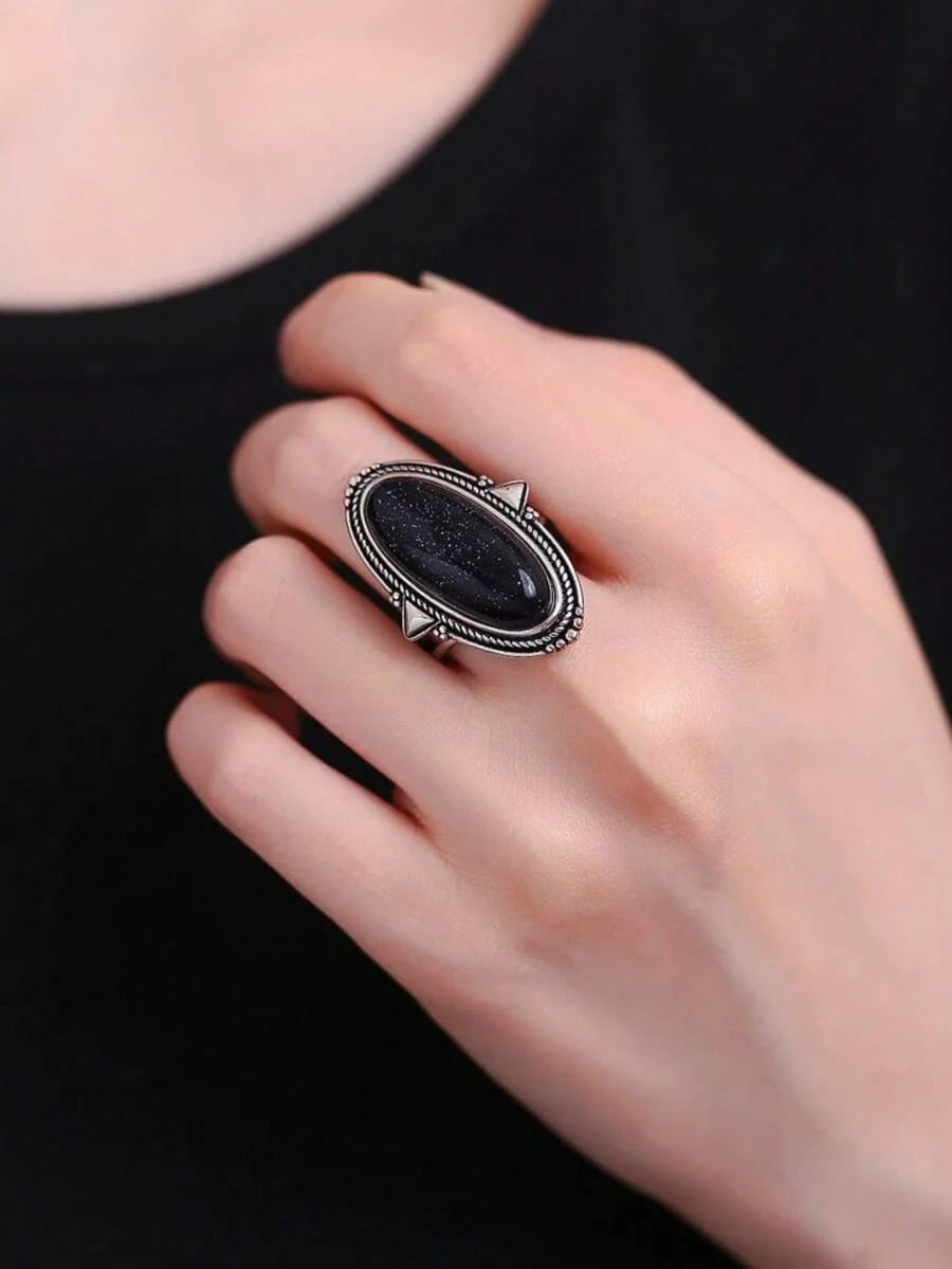 Vintage Turquoise Hollow Silver Ring