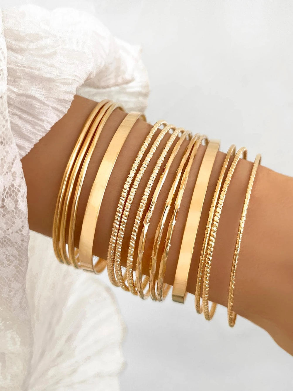 Bohemian Textured Bangle Bracelet Set