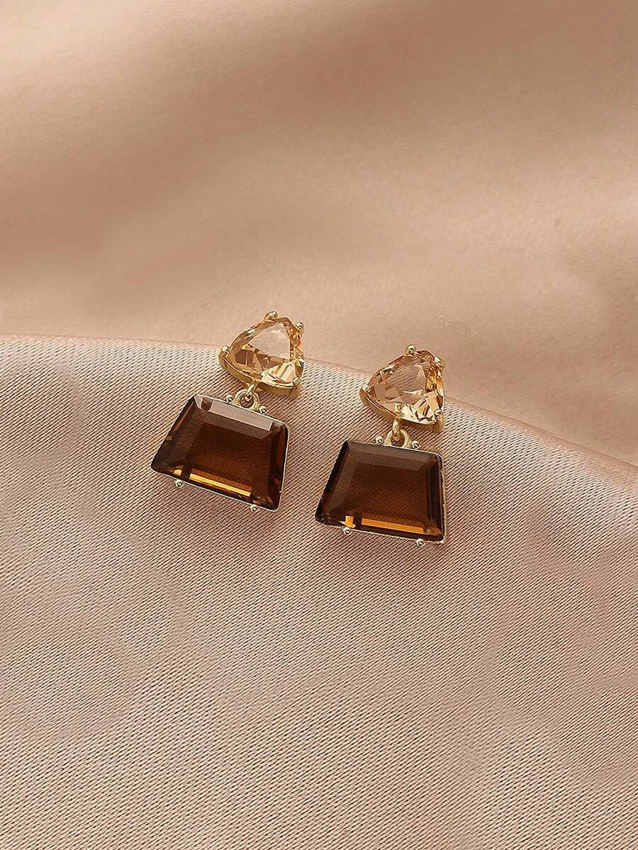 Retro Minimalist Trapezoid Crystal Earrings