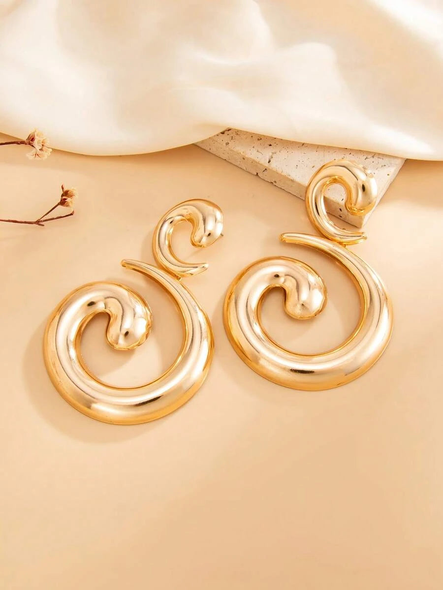 Retro Gold Abstract Spiral Earrings
