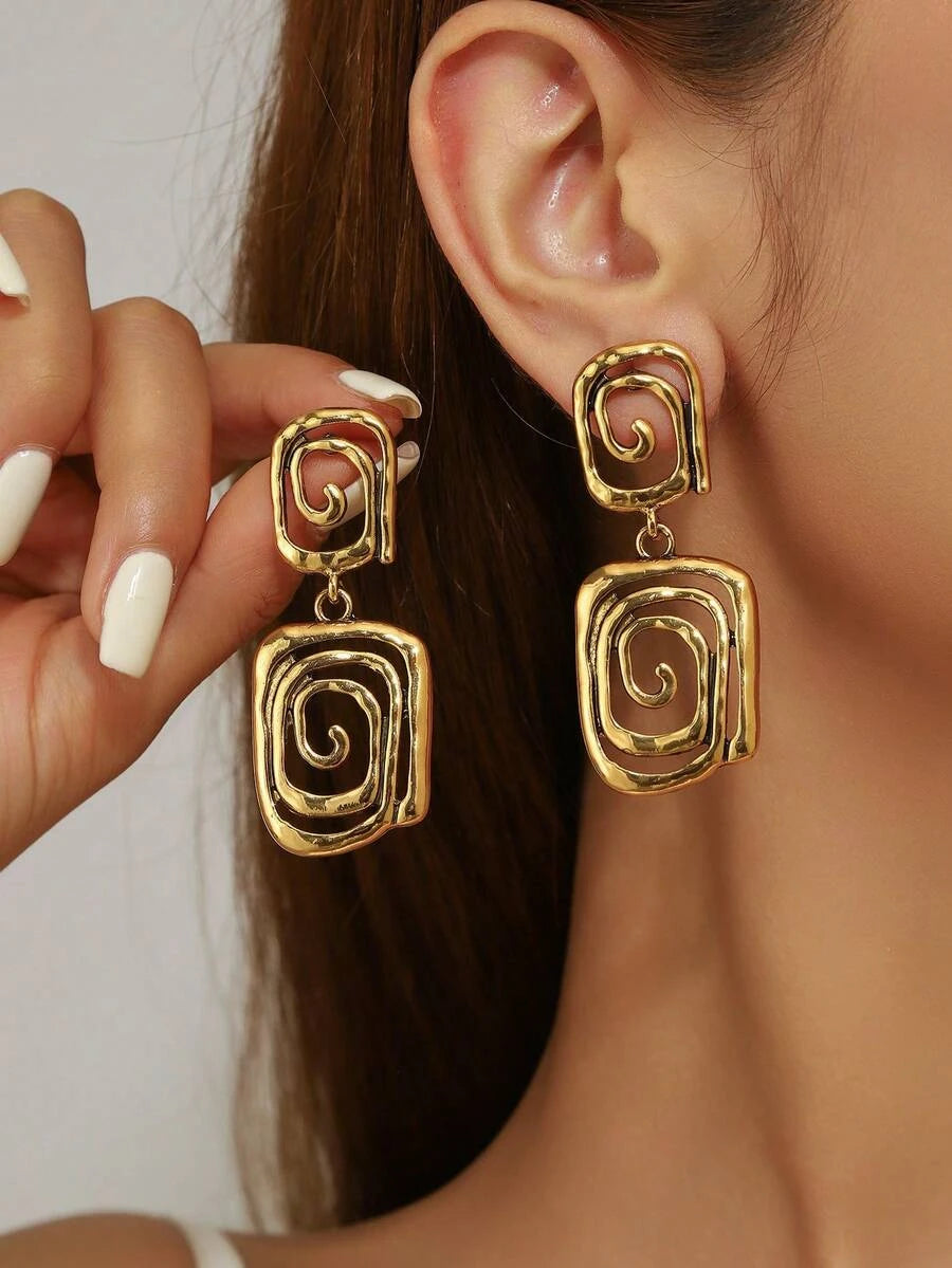 Vintage Style Asymmetrical Spiral Drop Earrings