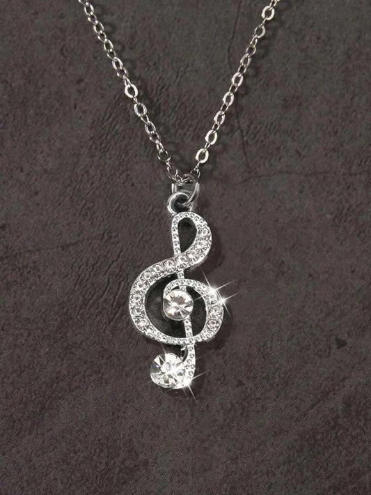 Rhinestone Music Note Necklace