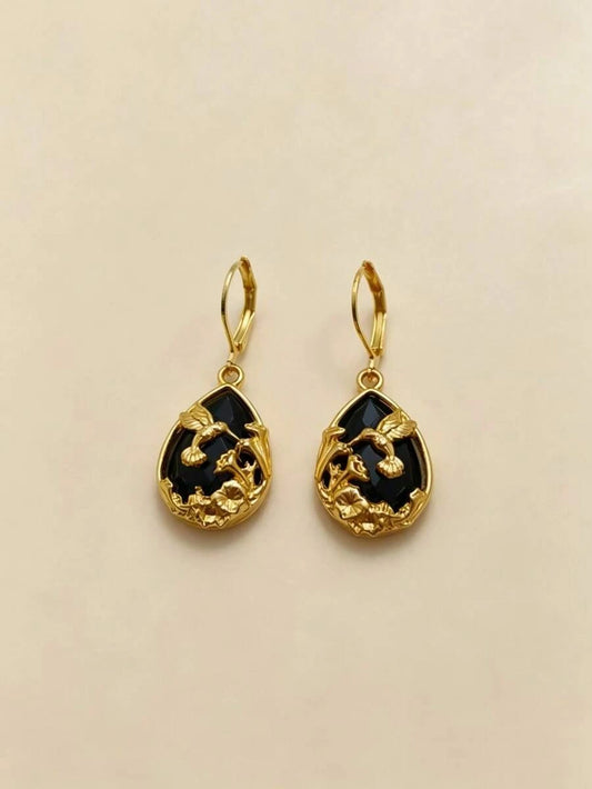 Vintage Teardrop Hummingbird Earrings