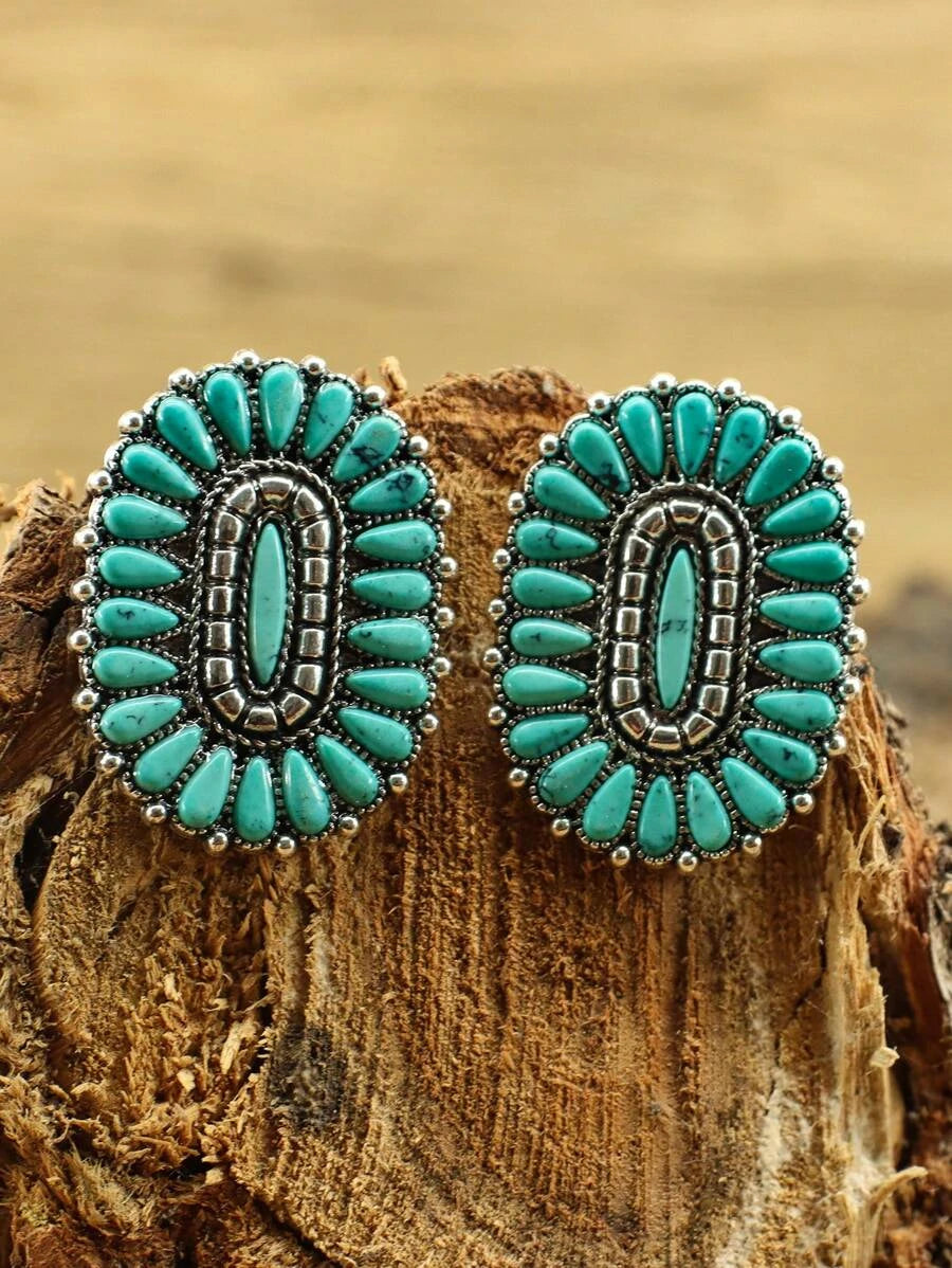 Western Style Turquoise Pendant Earrings