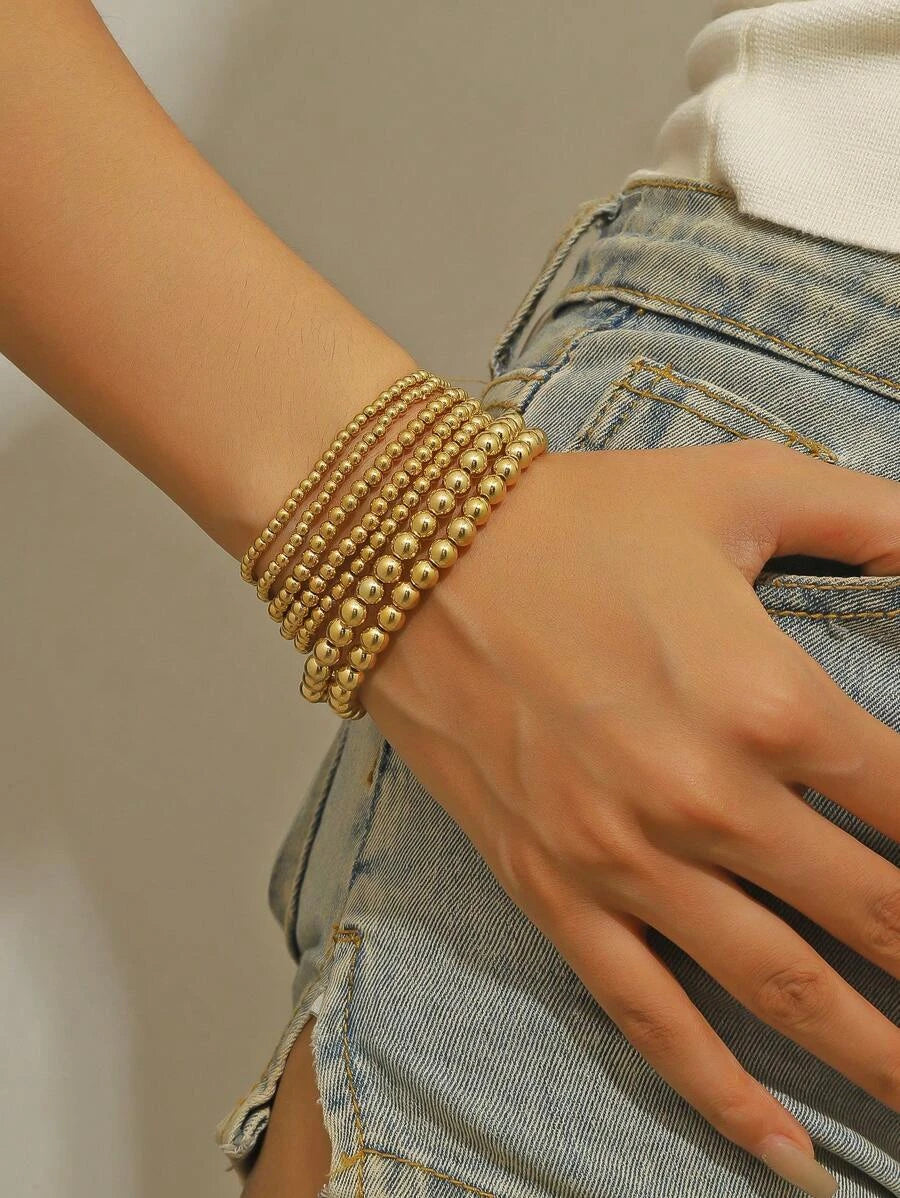 Golden Bead Faux Pearl Bracelet Set