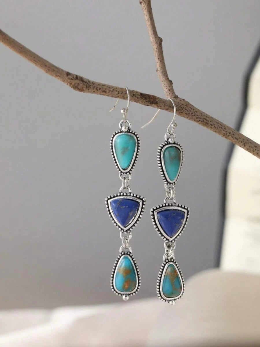 Vintage Asymmetric Turquoise Pendant Earrings
