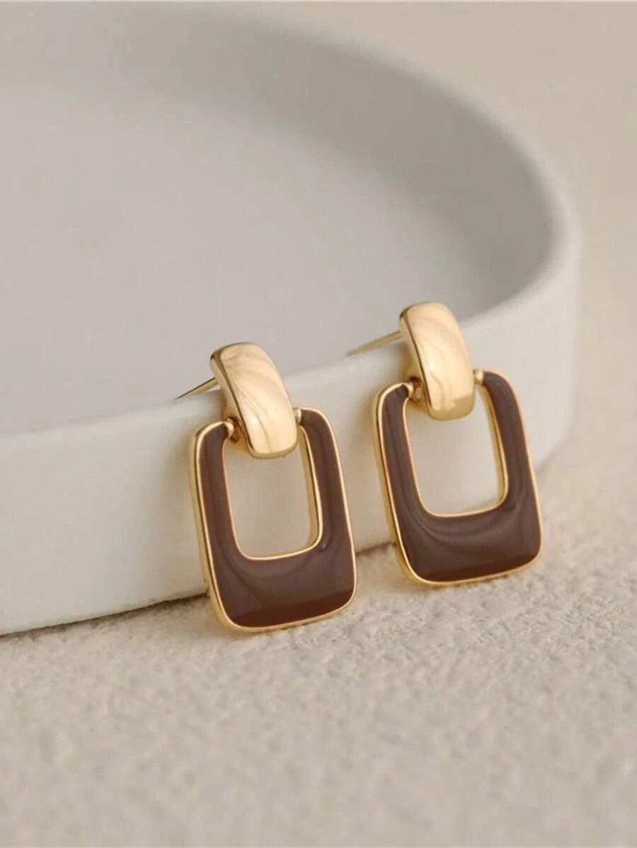 Burgundy Square Drop Earrings