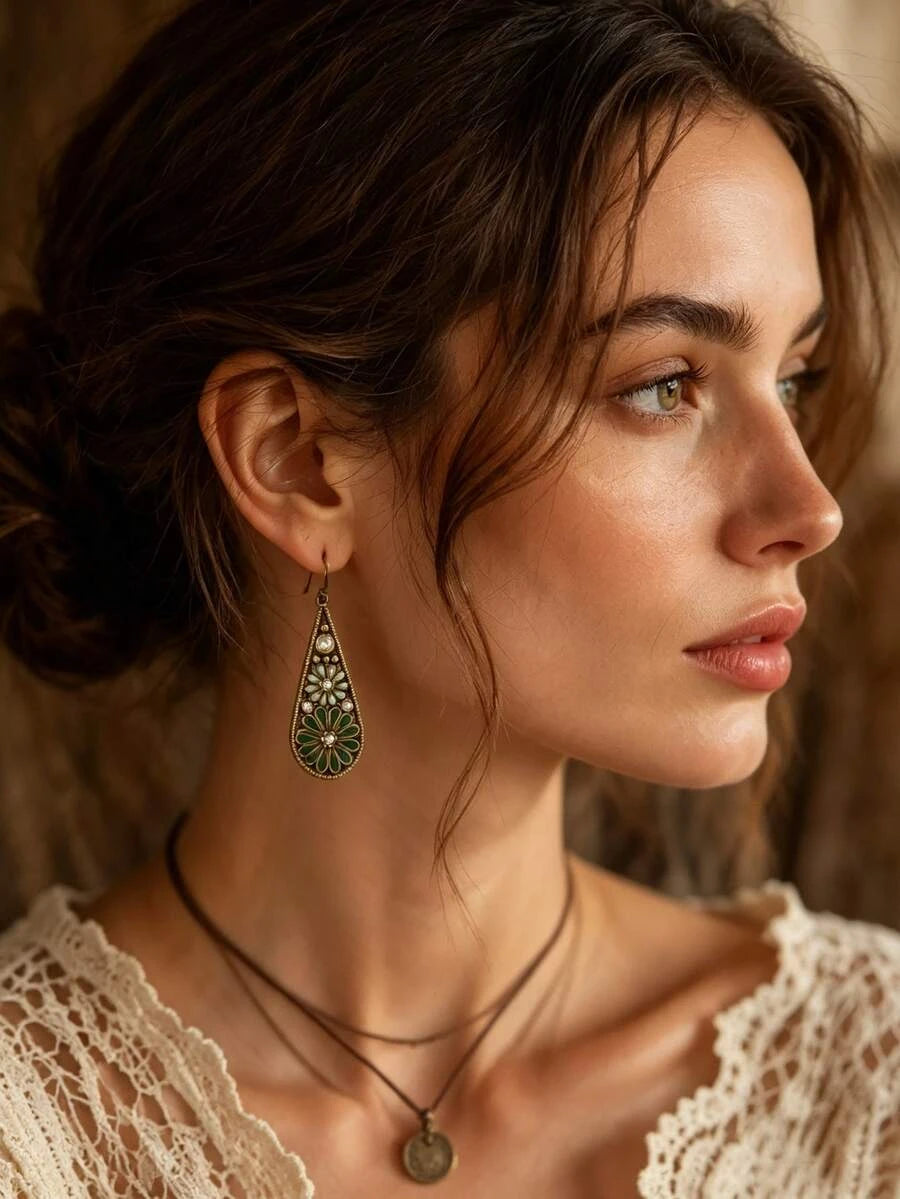 Vintage Floral Teardrop Earrings