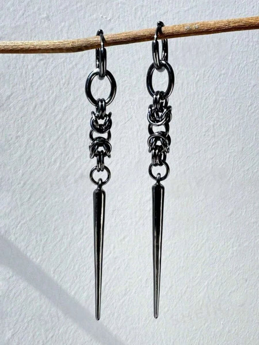 Gothic Black Spiked Long Nail Drop Earrings