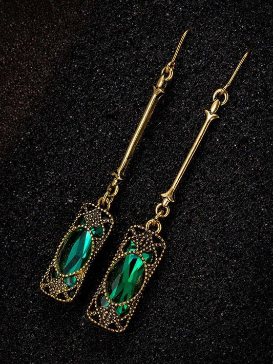 Vintage Bronze Crystal Dangle Earrings