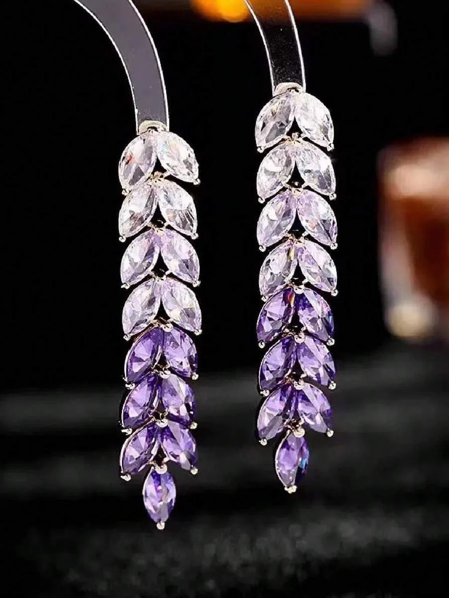 Gradient Purple Leaf Crystal Earrings