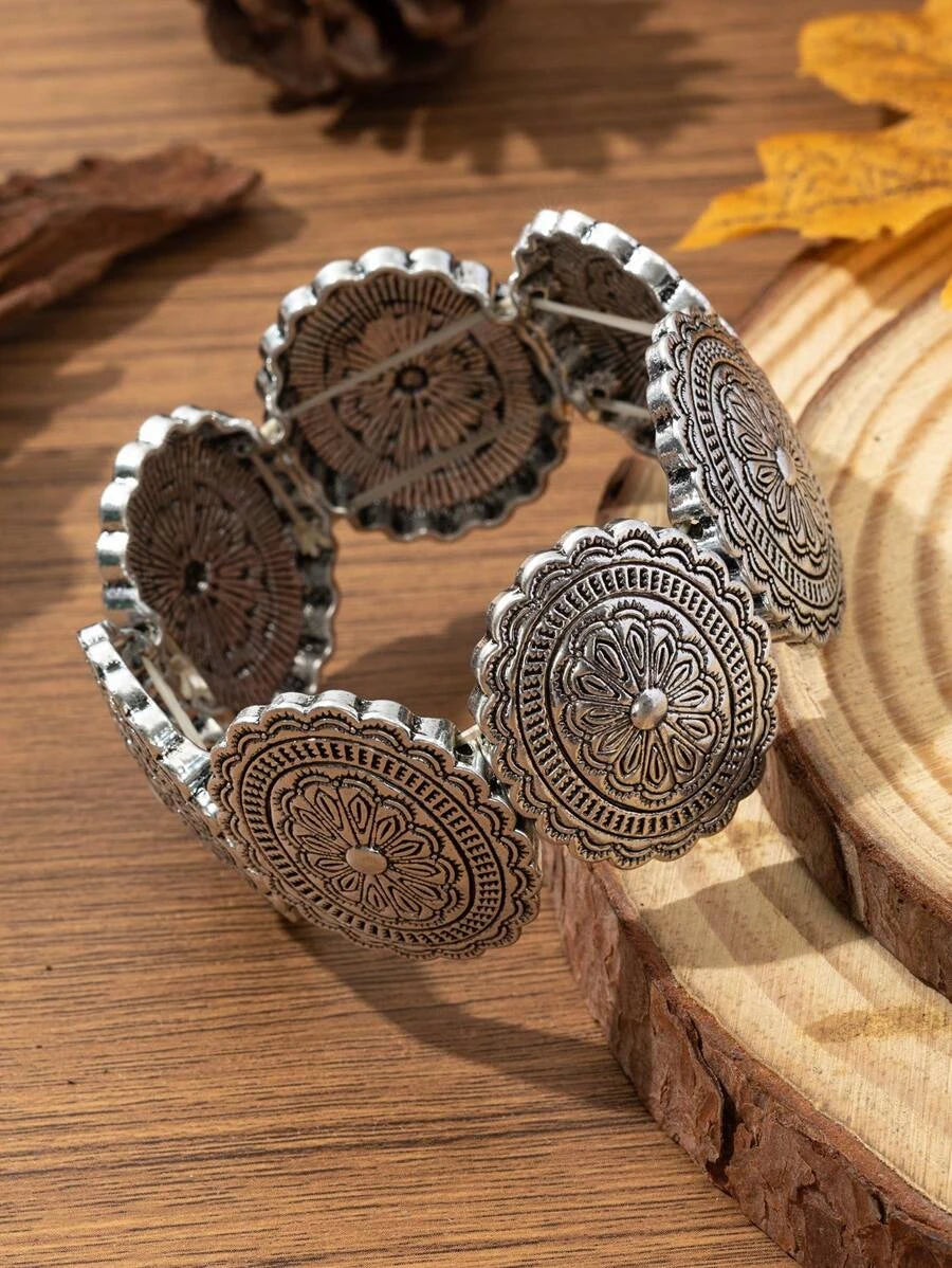 Retro Geometric Engraved Zinc Alloy Bracelet