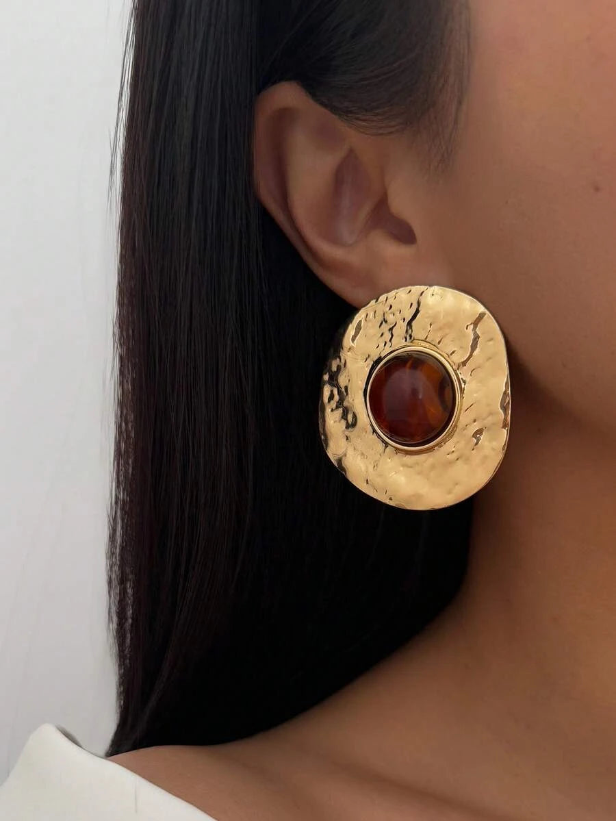 Vintage French Asymmetrical Geometric Gemstone Stud Earrings