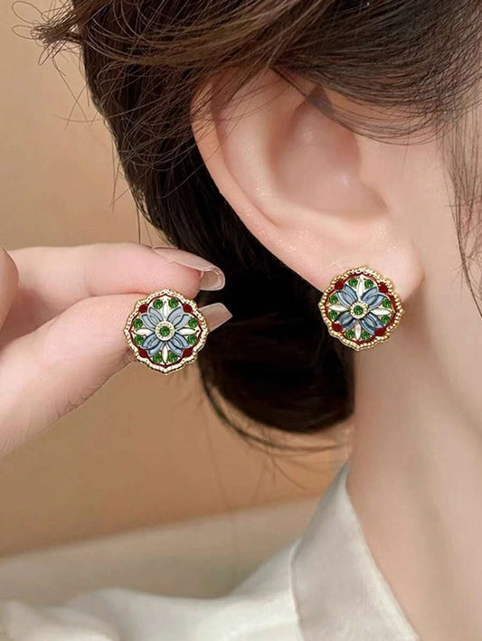 Vintage Style Colorful Floral Stud Earrings