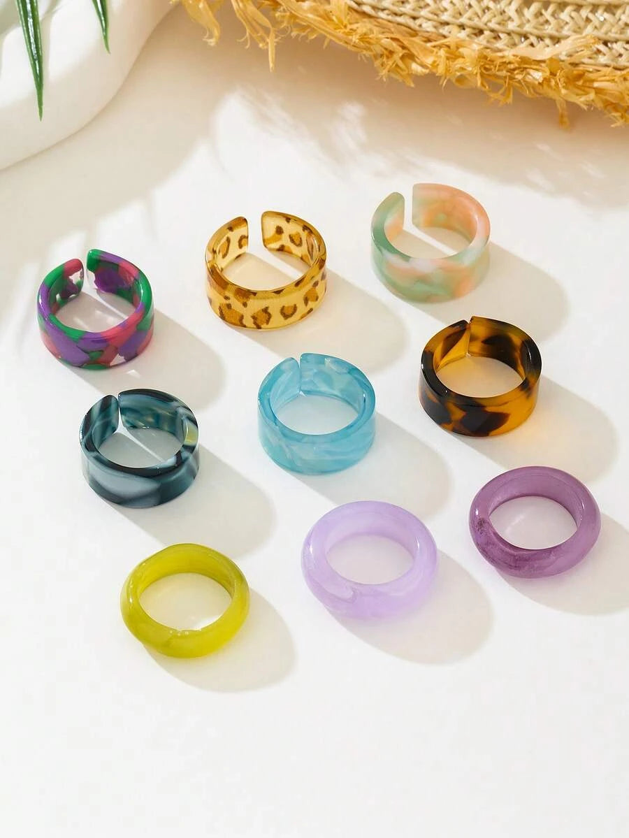 Vintage Acrylic Fashion Rings Set