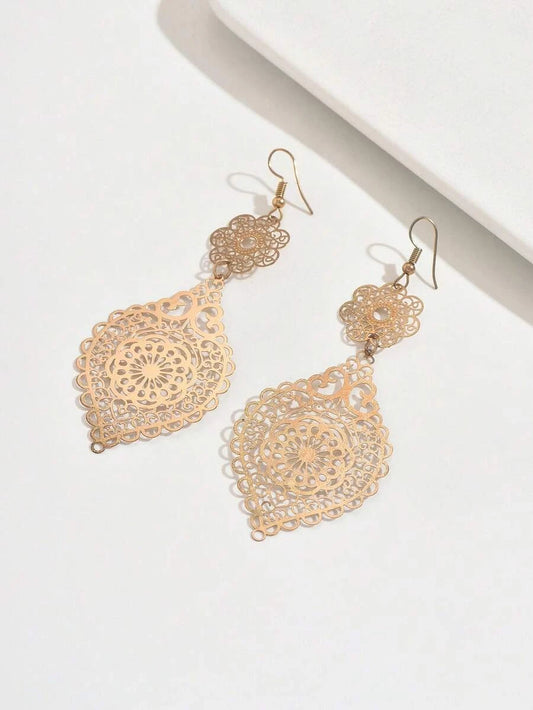 Vintage Floral Hollow Hoop Earrings