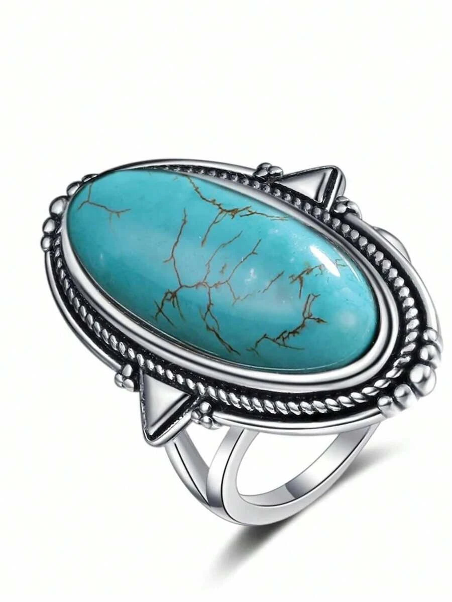 Vintage Turquoise Hollow Silver Ring