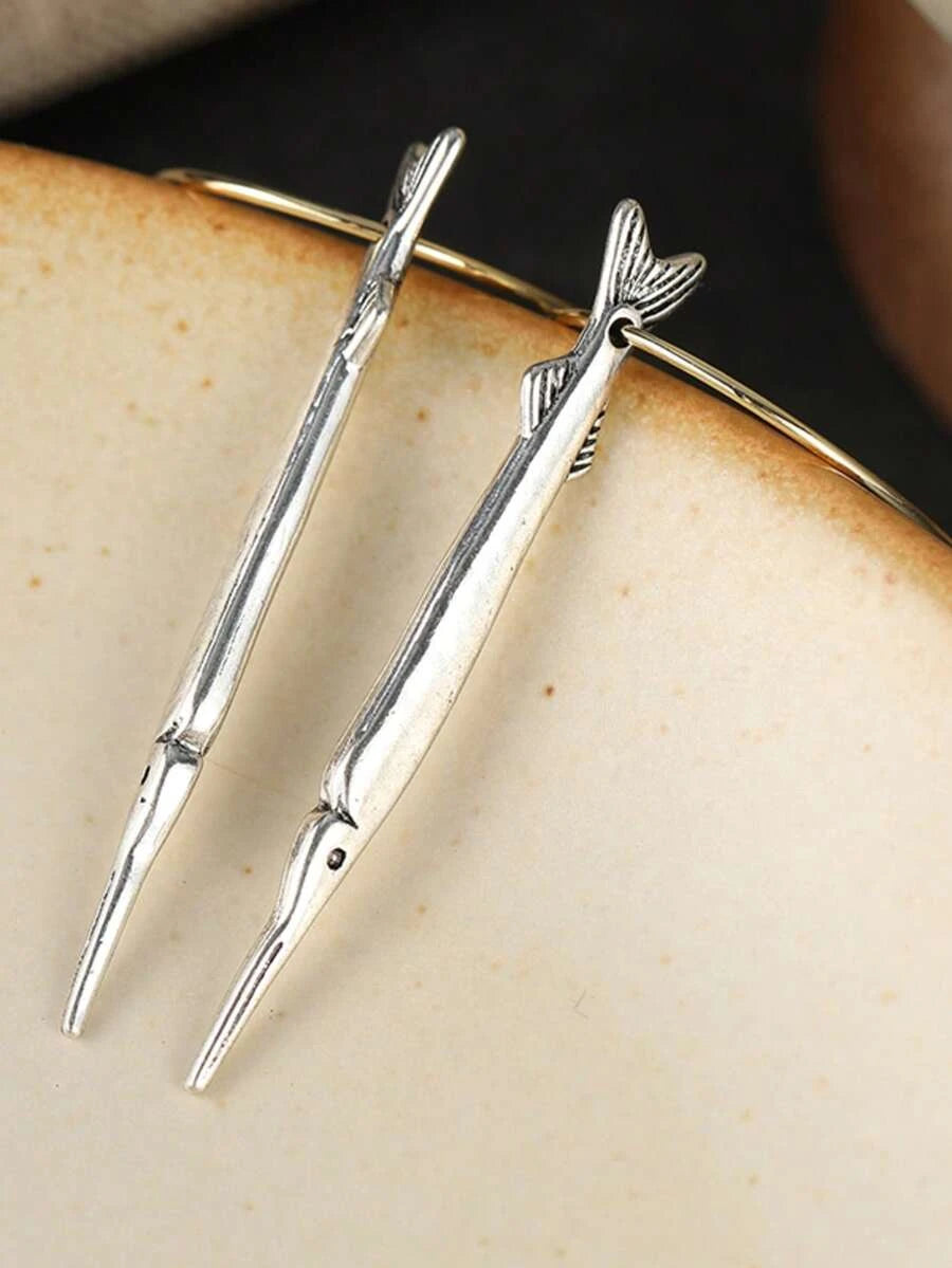 Vintage Dual-Tone Fish Pendant Earrings