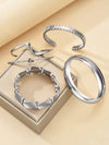 12pcs Vintage Exaggerated Luxurious Geometric Striped Twist Open Design Women Metal Silver Bangle Bracelet Set, Suitable For Daily Wear, Gift, Stackable