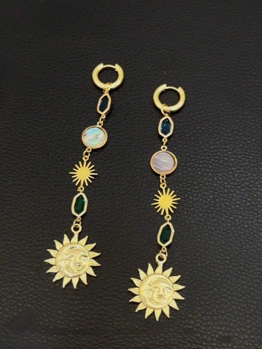 Vintage Gold Moon Drop Earrings