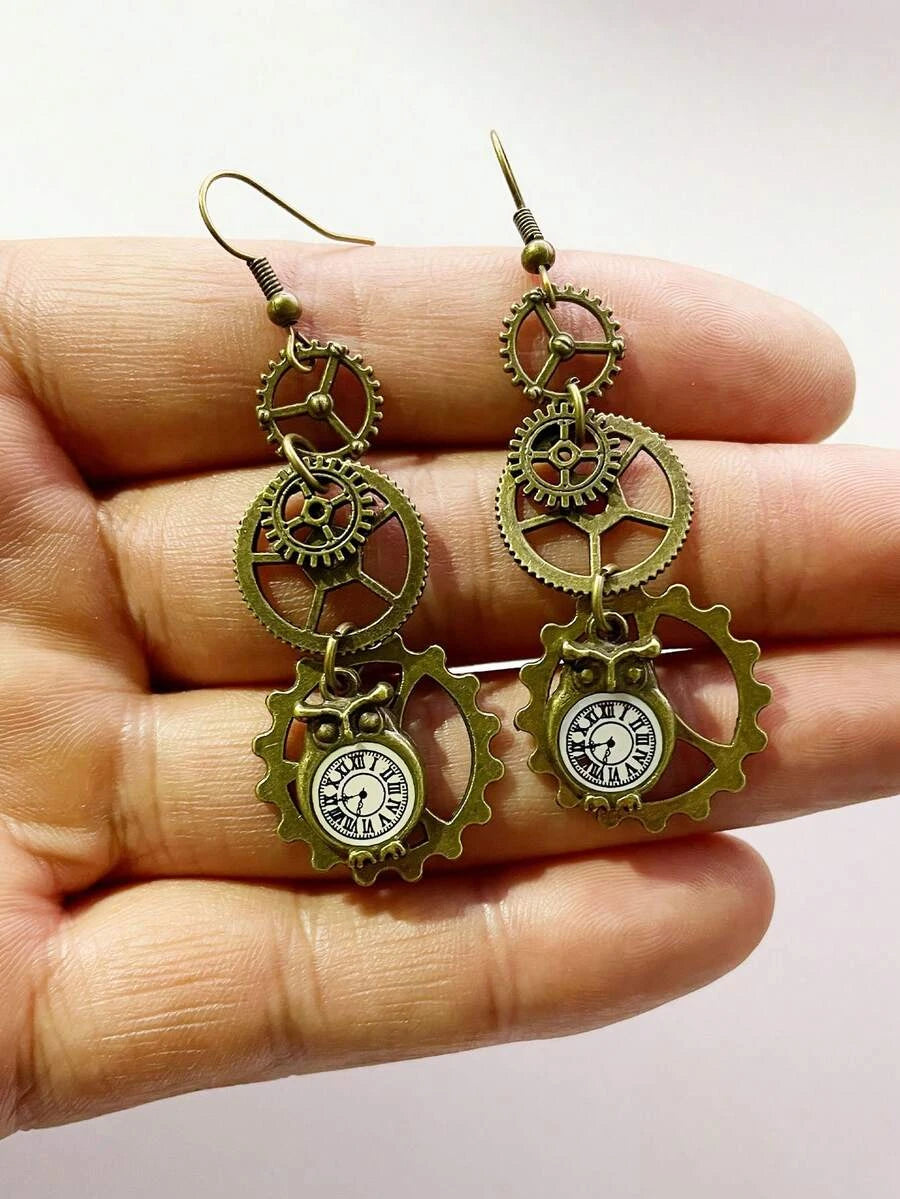 Minimalist Steampunk Gear Earrings