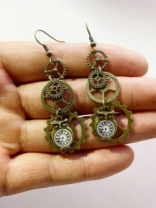 Minimalist Steampunk Gear Earrings