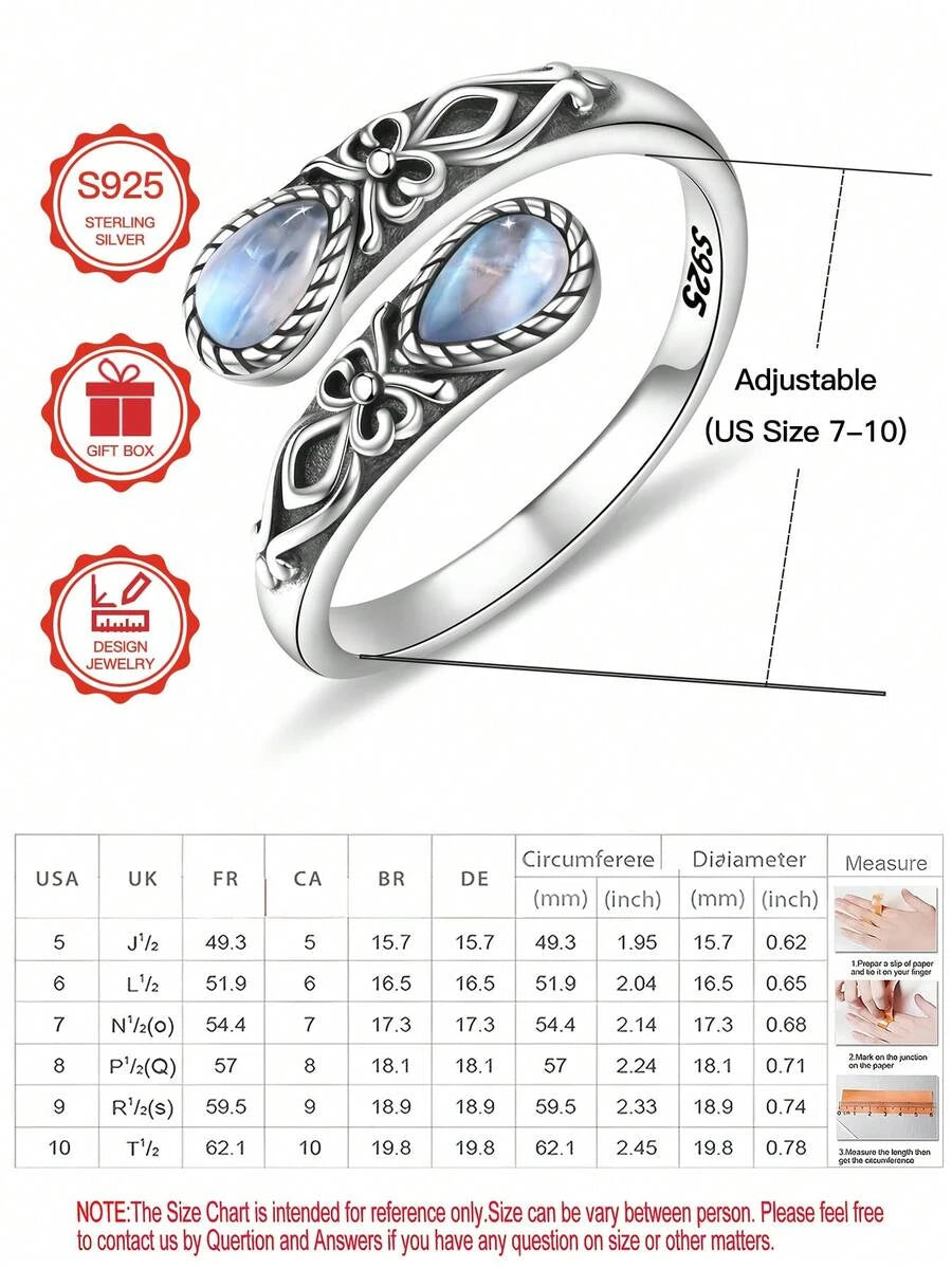 Sterling Silver Moonstone Adjustable Ring