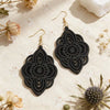 Wooden Lace Pattern Carved Pendant Earrings