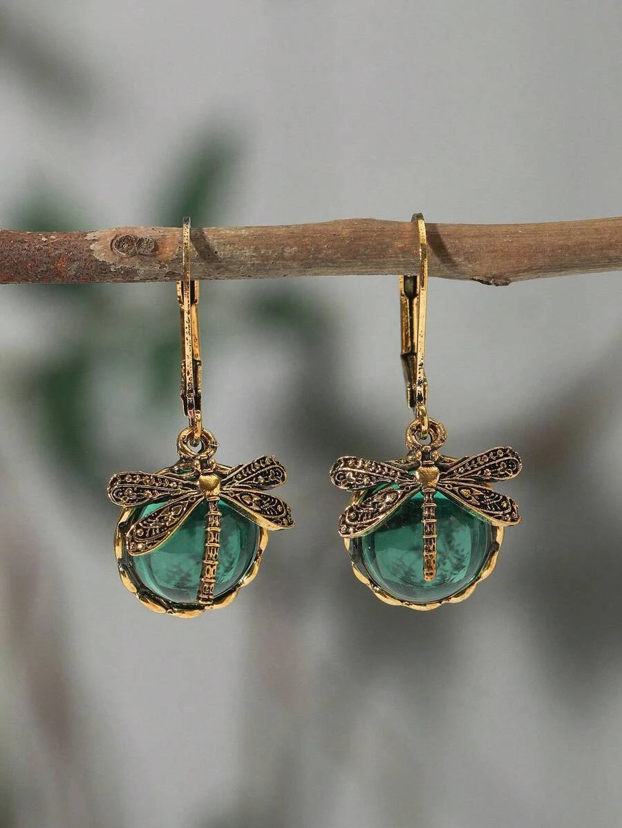 Vintage Dragonfly Drop Earrings