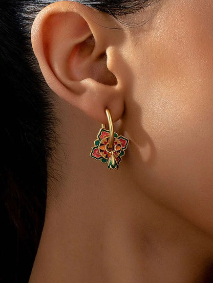 Geometric Enamel Hoop Earrings