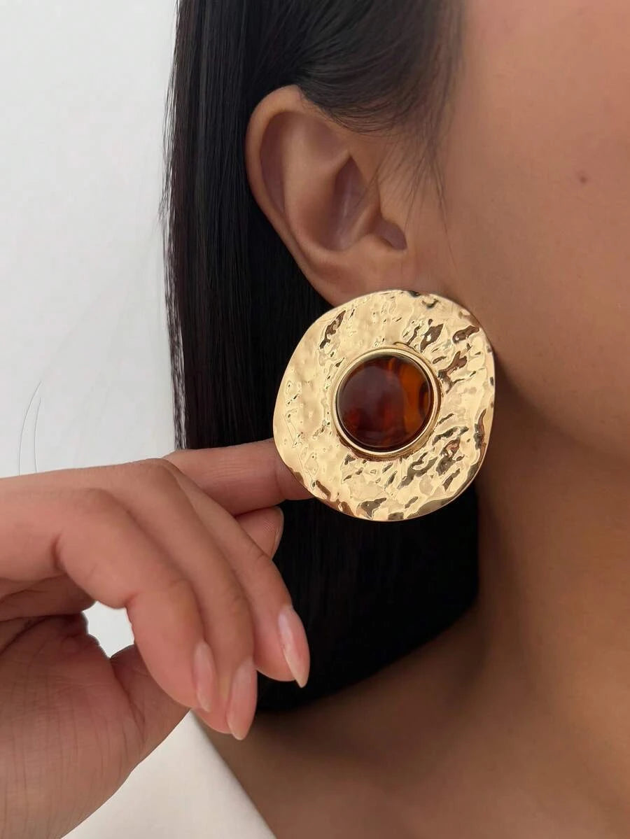 Vintage French Asymmetrical Geometric Gemstone Stud Earrings