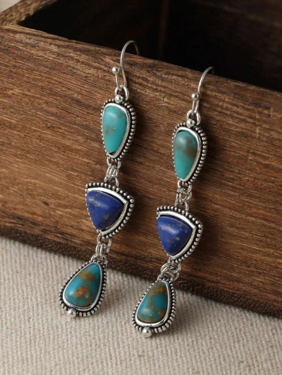 Vintage Asymmetric Turquoise Pendant Earrings