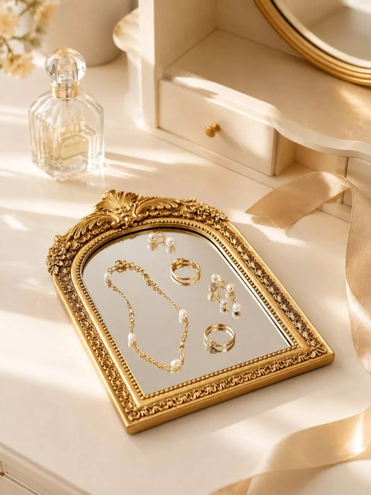Vintage Gold Mirror Jewelry Tray